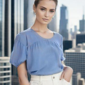 3 WORDS CUTE-CUTE-CUTE WOMENS NEW DIRECTION EMBROIDERED VOILE TOP (S)